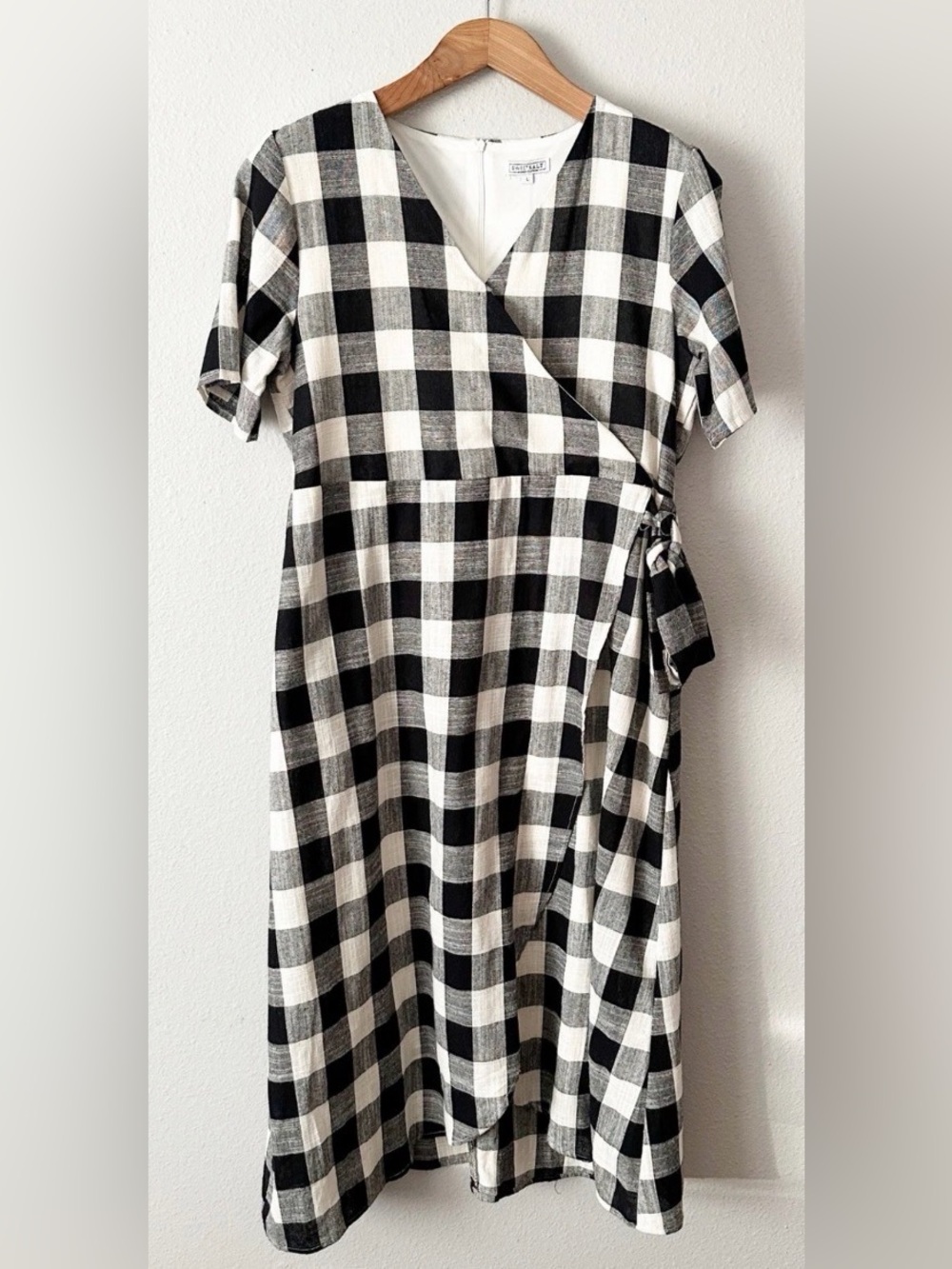 Sweet Salt Modest Clothing Black and White Buffalo Plaid Faux Wrap Dress XXL